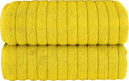 Elegant Comfort 100% Turkish Cotton Corduroy Ribbed Luxury Soft 2 Pack Bath Towels 27 x 54 Inch - Ultra Plush, Absorbent, Quick Dry, Hotel Spa Quality Towels for Bathroom Essentials, Yellow