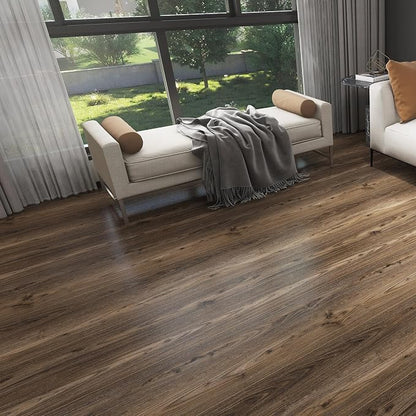 Lareko Wood Look Vinyl Flooring Roll,11.8"X630", Peel & Stick Floor Tile | Covers 52 Sq.Ft,Brown Walnut Self-Adhesive Floor Sheet ,Waterproof,Removable,Wide Plank DIY For renters and Home Decor