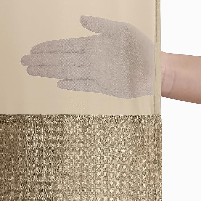 Americanflat 72x75 Hookless Waffle Pattern Shower Curtain - Water-Resistant Long Shower Curtain with Sheer Panel, Snap-in Liner, and Durable Grommets - 100% Polyester - Yellow