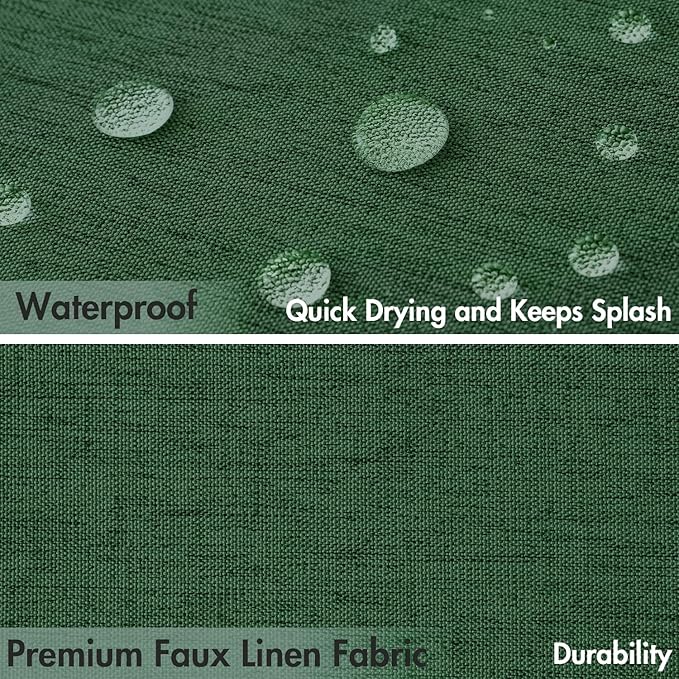 MIULEE Dark Green Scalloped Linen Shower Curtain 72x72 Inches | Linen Textured, Waterproof, Washable, 12 Metal Hooks, Heavy Duty Cloth, Black Border, Shower Curtain for Bathroom Bathtub