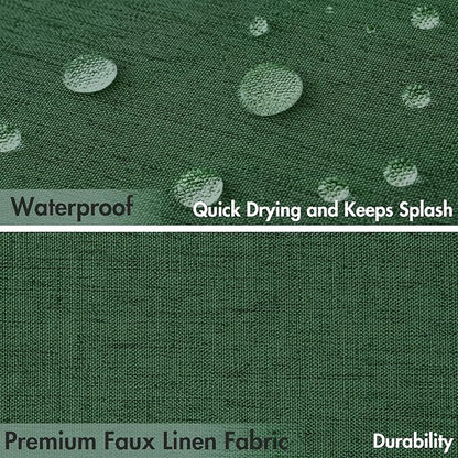 MIULEE Dark Green Scalloped Linen Shower Curtain 72x72 Inches | Linen Textured, Waterproof, Washable, 12 Metal Hooks, Heavy Duty Cloth, Black Border, Shower Curtain for Bathroom Bathtub