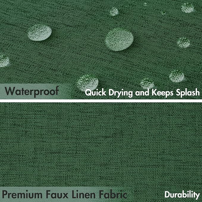 MIULEE Dark Green Scalloped Linen Shower Curtain 72x72 Inches | Linen Textured, Waterproof, Washable, 12 Metal Hooks, Heavy Duty Cloth, Black Border, Shower Curtain for Bathroom Bathtub