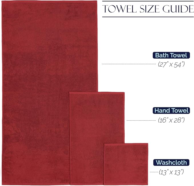 Elegant Comfort Premium Cotton 6-Piece Towel Set, Includes 2 Washcloths, 2 Hand Towels and 2 Bath Towels, 100% Turkish Cotton - Highly Absorbent and Super Soft Towels for Bathroom, Burgundy