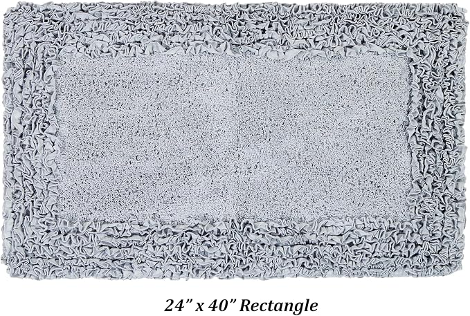 Better Trends Bathmat 100% Cotton Non-Slip Washable Rug Soft Tufted 24" x 40" Bath Mat Water Absorbent for Bathroom Floor Decor, Tub, Bedroom Kitchen Rugs Silver Shaggy Border Collection