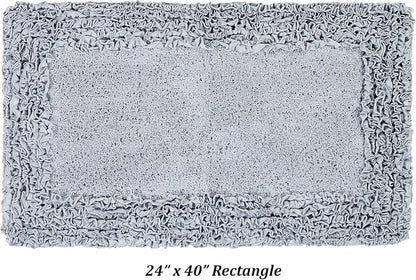 Better Trends Bathmat 100% Cotton Non-Slip Washable Rug Soft Tufted 24" x 40" Bath Mat Water Absorbent for Bathroom Floor Decor, Tub, Bedroom Kitchen Rugs Silver Shaggy Border Collection