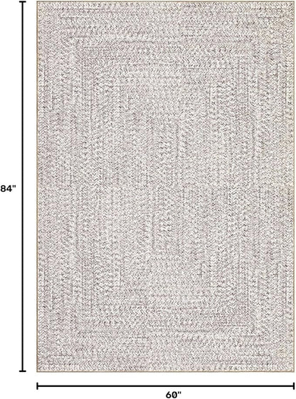 Printed Washable Area Rugs 5x7 Rug for Living Room Non Slip Modern Soft Area Rug for Bedroom Farmhouse Braided Print Throw Rugs Contemporary Stain Resistant Carpet for Dining Room 5'x7'