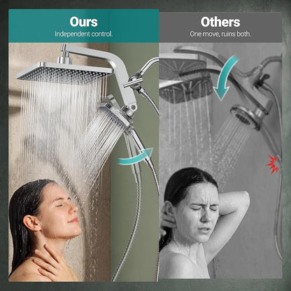 12" XXL Rainfall Shower Head with Handheld Combo, Chrome Polished | High Pressure, Magnetic Docking, Air-Infusion Tech, Anti-Leak One-Piece Design, Dual Square Showerhead