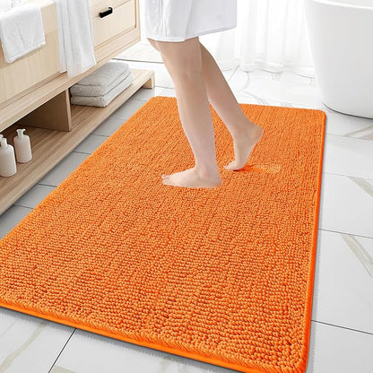 OLANLY Large Bathroom Rugs 59x35, Extra Soft Absorbent Chenille Bath Rugs | Orange, Quick-Drying Rubber Backing, Machine Washable Bath Mat for Bathroom Floor, Tub and Shower, Home Decor Accessories