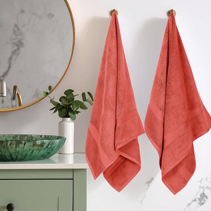 Superior Egyptian Cotton Plush & Absorbent, Bath Towel Set of 2, Coral | Quick Dry, Soft Luxury Towel Set, Bath Essentials for Bathroom, Guest Bath, Spa, 2 Piece Bath, Madeline Towels