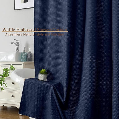 Navy Blue Fabric Shower Curtain 78 Inch Length 1 Piece, Embossed Textured Waffle Cloth Shower Curtains for Bathroom Modern Hotel Spa, Water Resistant Machine Washable, 72Wx78L Inches