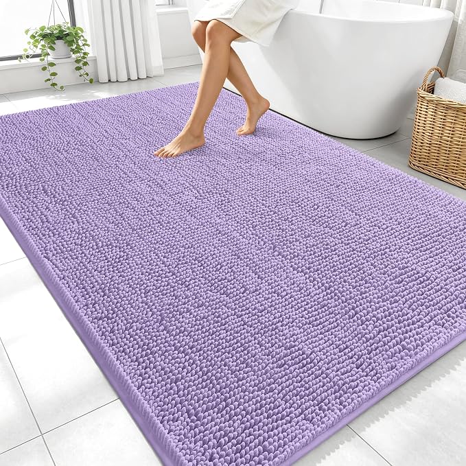 OLANLY Large Bathroom Rugs 70x46, Extra Soft Absorbent Chenille Bath Rugs | Lavender, Quick-Drying Rubber Backing, Machine Washable Bath Mat for Bathroom Floor, Tub and Shower, Home Decor Accessories