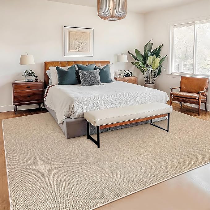 Garvee Large Washable Rug 9x12 Modern Solid Rugs for Living Room Tan | Non Slip Woven Textured Bedroom Rug Ultra-Thin Non-Shedding Farmhouse Carpet Neutral Foldable Throw Rugs for Bedroom Office