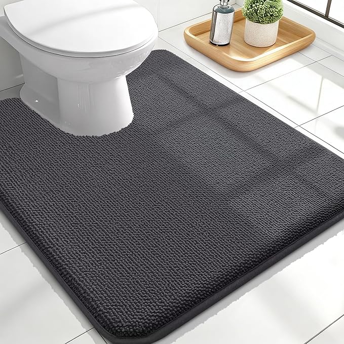 OLANLY Memory Foam Bathroom Toilet Rugs U-Shaped 24x20,Soft Mat, Dark Grey | Quick Dry Bath Rugs, Non-Slip, Machine Washable Absorbent Carpet for Bathroom Floor, Tub and Shower, Home Decor Accessories