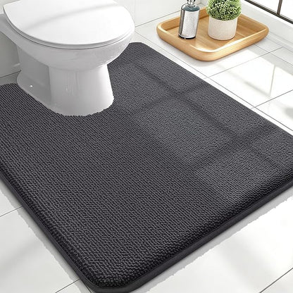 OLANLY Memory Foam Bathroom Toilet Rugs U-Shaped 24x20,Soft Mat, Dark Grey | Quick Dry Bath Rugs, Non-Slip, Machine Washable Absorbent Carpet for Bathroom Floor, Tub and Shower, Home Decor Accessories