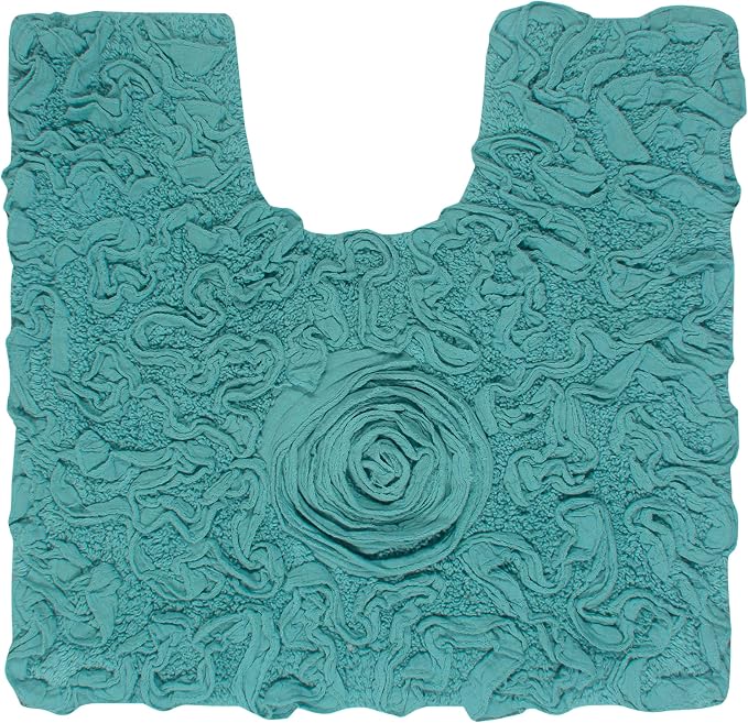 Home Weavers Bell Flower Collection 100% Cotton Tufted Bath Rugs, Extra Soft and Absorbent Bath Rugs, Non-Slip Bath Mats, Machine Washable, Bath Mats for Bathroom Floor, 20"x20" Contour, Turquoise
