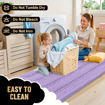 OLANLY Thick Bathroom Runner Rugs 59x24, Soft Chenille Bath Rugs, Lavender | Absorbent Striped, Rubber Backing, Machine Wash, Long Bath Mats for Bathroom Floor, Tub and Shower, Home Decor Accessories