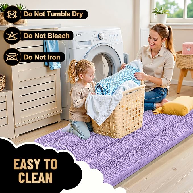 OLANLY Thick Bathroom Runner Rugs 59x20, Soft Chenille Bath Rugs, Lavender | Absorbent Striped, Rubber Backing, Machine Wash, Long Bath Mats for Bathroom Floor, Tub and Shower, Home Decor Accessories