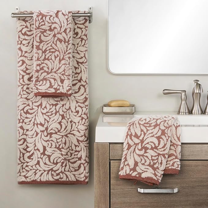 SKL Home Renan Hand Towel Set-2pc, 100% Turkish Cotton, Clay Oxford | 600 GSM weight. Spa-level quality. Soft & absorbent, textured jacquard. For the bathroom, kitchen, bar or any sink space.