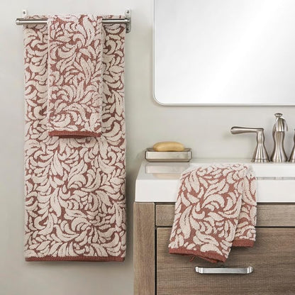 SKL Home Renan Hand Towel Set-2pc, 100% Turkish Cotton, Clay Oxford | 600 GSM weight. Spa-level quality. Soft & absorbent, textured jacquard. For the bathroom, kitchen, bar or any sink space.