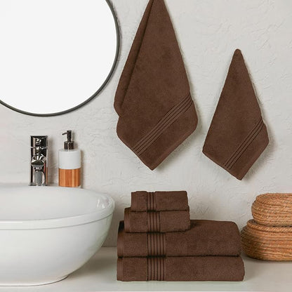 Elegant Comfort Premium Cotton 6-Piece Towel Set, Includes 2 Washcloths, 2 Hand Towels and 2 Bath Towels, 100% Turkish Cotton - Highly Absorbent and Super Soft Towels for Bathroom, Brown