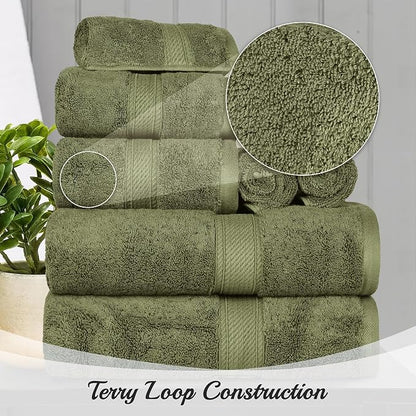 Superior Egyptian Cotton Ultra Plush & Absorbent, 8 Piece Set, Forest Green | Quick Dry, Soft Luxury Towel Set, Bath Essentials, Guest Bath, Spa, 2 Bath, 2 Hand, 4 Face Towels, Madeline Towels