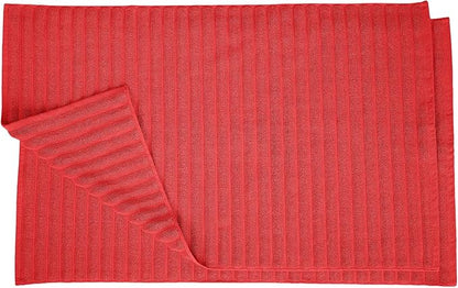 Superior Striped Bath Mat 2-Pack, 100% Combed Cotton, Luxury Spa Ribbed Texture, Durable and Washable Bathroom Mats - Cranberry, 22" x 35" each