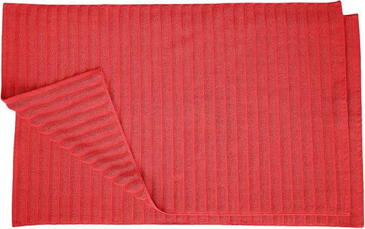 Superior Striped Bath Mat 2-Pack, 100% Combed Cotton, Luxury Spa Ribbed Texture, Durable and Washable Bathroom Mats - Cranberry, 22" x 35" each