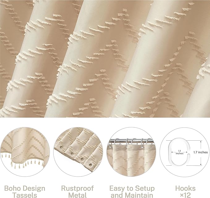 Siiluminisoy Stall Shower Curtain 36x72 Beige Fabric Shower Curtain Stall Size Cloth Shower Curtains Tufted Chevron Striped Textured Modern Farmhouse Minimalist for Bathroom Decor