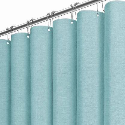 Extra Long Linen Textured Waterproof Shower Curtain Set, 72x96, Teal | Extra Tall Size, 230GSM Polyester, Heavy Duty Cloth, Weighted Hem, 12 Plastic Hooks, Modern Hotel Style, Machine Washable