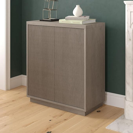 Henn&Hart 28" Fluted Wooden Accent Cabinet, Ribbed Modern Sideboard Buffet Cabinet with 2 Doors and an Adjustable Shelf for Living Room, Dining Room, Bedroom or Entryway, Weathered Gray
