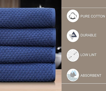 COTTON CRAFT Waffle Bath Towel - Set of 4 Luxury Euro Spa Waffle Weave Towels - 100% Ringspun Cotton - Super Absorbent Quick Dry Bath Towel Set - Oversized 30 inches x 56 inches - Blue