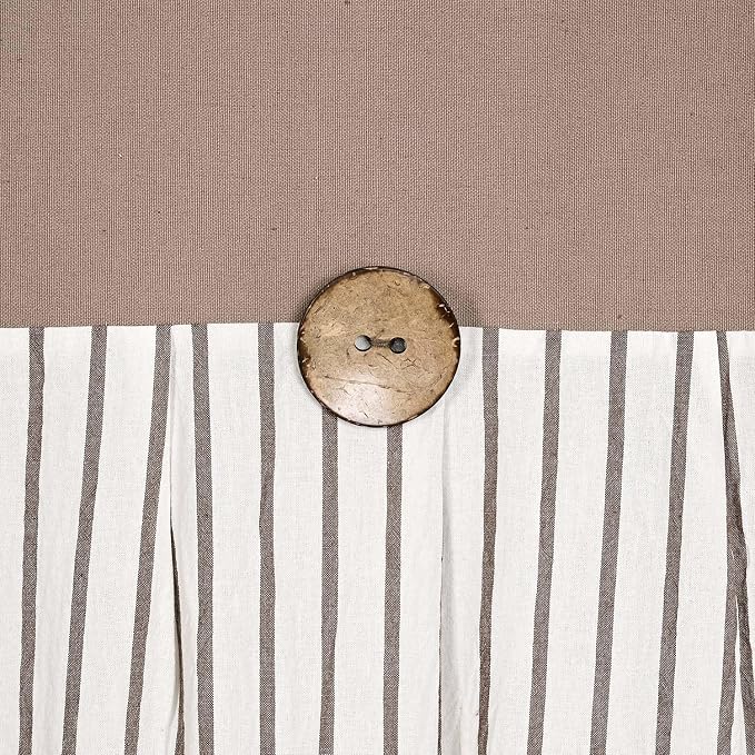 DOSLY Ides Farmhouse Taupe Shower Curtain, Taupe and Brown Stripe, Button Curtain, Cotton Blend and Cotton Woven Fabric, Rustic Charm Country Chic Style, 72x84 in, Bathroom