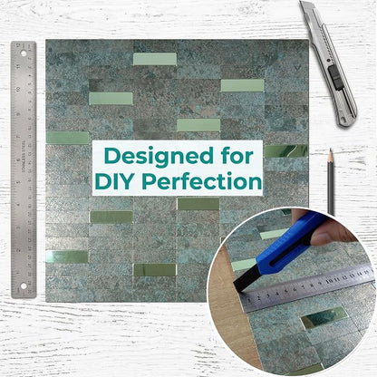 XUANINY Peel and Stick Tile Backsplash Self- Adhesive Wall Tiles Aluminum Mosaic Sticker for Kitchen (11.33"x11.92" Per Sheet, Pack of 10 pcs) (Grey Green 10)
