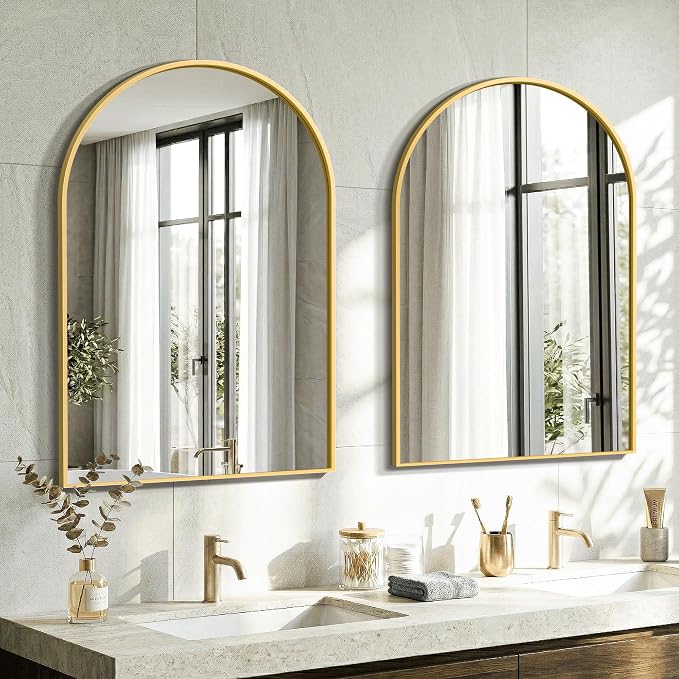 AMOISE Arched Bathroom Mirror for wall, 2 Pack 36"x24" Vanity Mirror, Gold | Metal Frame, HD Glass, Over Sink Mirror for Bathroom, Entryway, Living Room & Bedroom