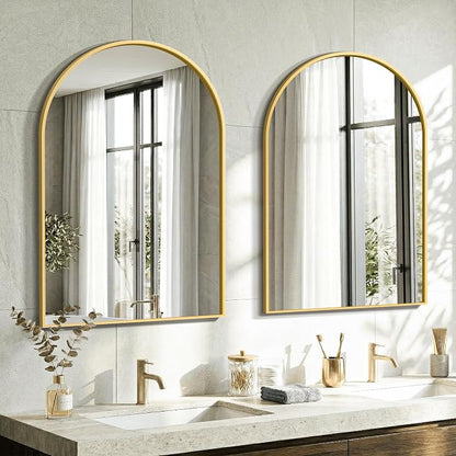 AMOISE Arched Bathroom Mirror for wall, 2 Pack 36"x24" Vanity Mirror, Gold | Metal Frame, HD Glass, Over Sink Mirror for Bathroom, Entryway, Living Room & Bedroom