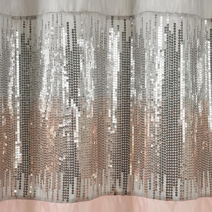 Lush Decor Night Sky Shower Curtain, Single, 72" W x 72" L, Gray & Blush - Sequin Shower Curtain - Sparkly Color Block Bath Curtain - Modern Glam Bathroom Decor