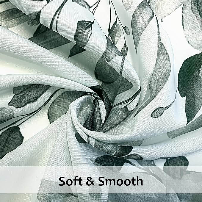 120GSM Grey Eucalyptus Shower Curtain, Waterproof Plant Leaves with Floral Bathroom Shower Curtain Set, Gray White, 72x72
