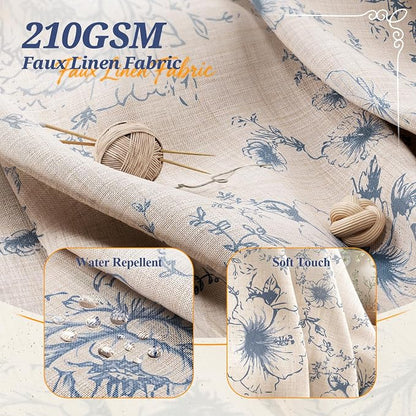 Vintage Blue Floral Shower Curtain with 12 Clear Rings - 72" W x 72" L | Farmhouse Fabric Faux Linen Shower Curtain Set, French Country Cottagecore Style Shower Curtain for Bathroom