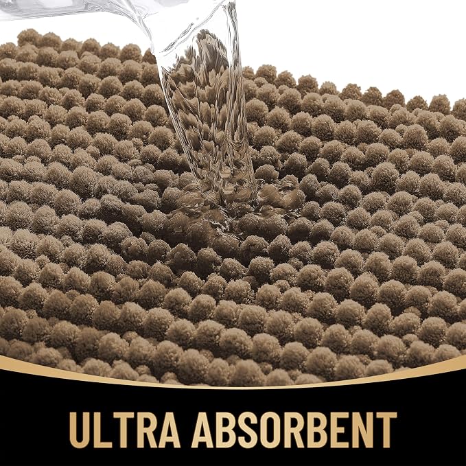 OLANLY Thick Chenille Small Bathroom Rugs 24x16, Absorbent Bath Mat, Tan | Soft Bath Rugs, Rubber Backing, Machine Wash Dry, Bath Mats for Bathroom, Tub and Shower, Home Decor Accessories