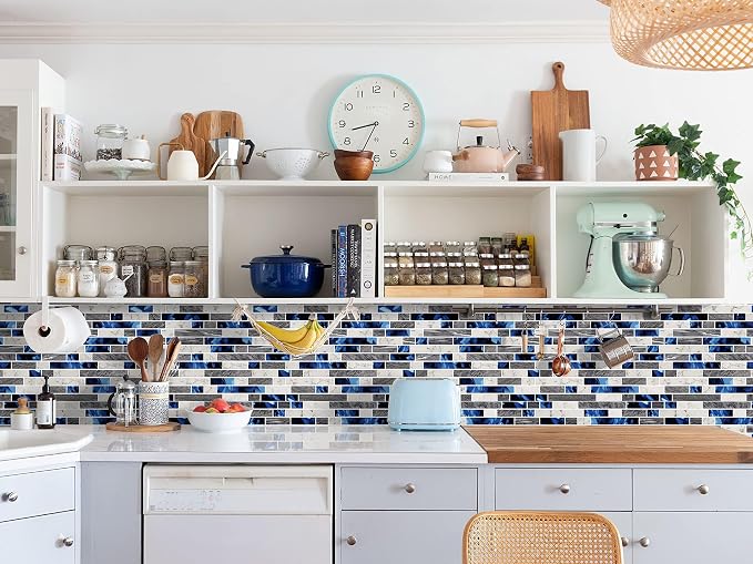 STICKGOO Thicker Design Peel and Stick Tile Backsplash, 12”×12”Stick on Backsplash for Kitchen, Self Adhesive Tile Stickers for Kitchen Backsplash and Bathroom(10 Sheets, Deep Blue)