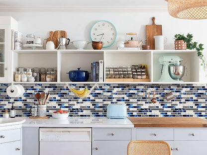 STICKGOO Thicker Design Peel and Stick Tile Backsplash, 12”×12”Stick on Backsplash for Kitchen, Self Adhesive Tile Stickers for Kitchen Backsplash and Bathroom(10 Sheets, Deep Blue)