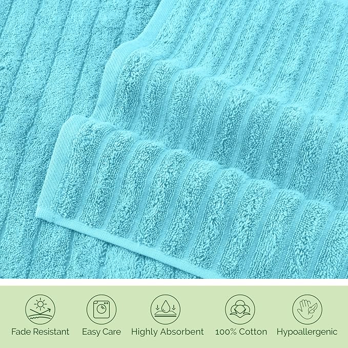 Elegant Comfort 100% Turkish Cotton Corduroy Ribbed Luxury Bath Towels 6-Piece Set, Premium Feel - Quick Dry, Highly Absorbent, Contains 2 Bath Towels, 2 Hand Towels, and 2 Washcloths, Aqua