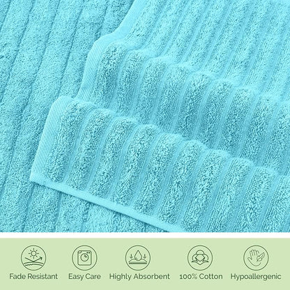 Elegant Comfort 100% Turkish Cotton Corduroy Ribbed Luxury Jumbo Bath Towel Ultra Soft - 35 x 70 Inch - Luxury Spa Premium Hotel Quality Highly Absorbent and Quick Dry Large Bath Towel, Aqua