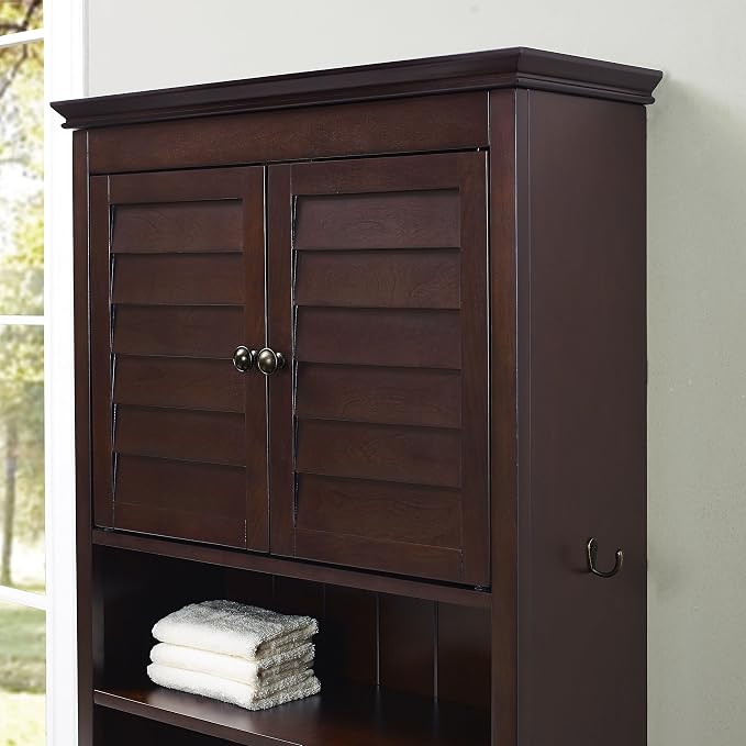Crosley Furniture Lydia Over The Toilet Storage Cabinet and Bathroom Organizer with Hooks and Shelves, Espresso