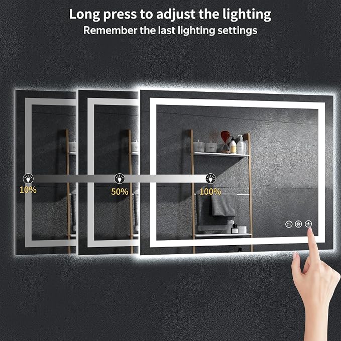 28"x40" LED Bathroom Mirror with Lights, Anti-Fog, Backlit+Frontlit | CRI 95, Stepless Dimmable, 3 Colors Lighting, Shatterproof Tempered Glass, HD Reflection, Memory, (Horizontal/Vertical)