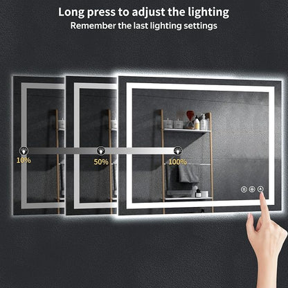 28"x40" LED Bathroom Mirror with Lights, Anti-Fog, Backlit+Frontlit | CRI 95, Stepless Dimmable, 3 Colors Lighting, Shatterproof Tempered Glass, HD Reflection, Memory, (Horizontal/Vertical)