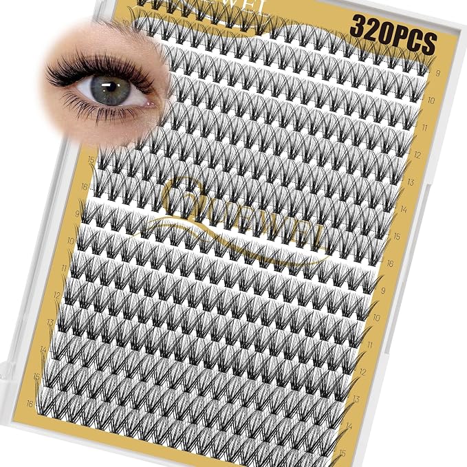 QUEWEL Lash Clusters 320Pcs 30D+40D D Curl Lash Cluster Eyelash Extensions | Cluster Lashes Mix9-16mm Individual Eyelashes Clusters Wispy Lash Clusters Thin Band Soft to Use at Home(30D+40D D Mix9-16)