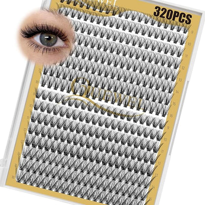 QUEWEL Lash Clusters 320Pcs 30D+40D D Curl Lash Cluster Eyelash Extensions | Cluster Lashes Mix9-16mm Individual Eyelashes Clusters Wispy Lash Clusters Thin Band Soft to Use at Home(30D+40D D Mix9-16)