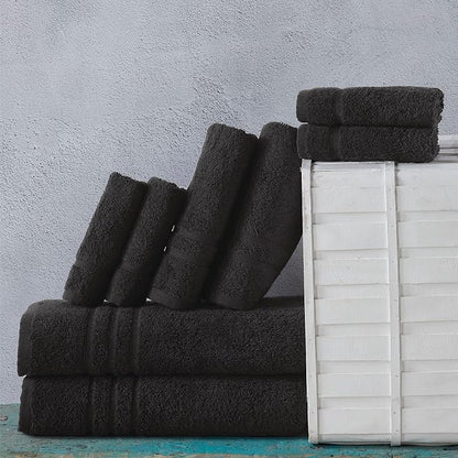 Black 6 Pack Bath Towels Sets Linen for Bathroom Original Turkish Cotton Soft, Absorbent and Premium 2 Bath, 2 Hand, 2 Washcloths