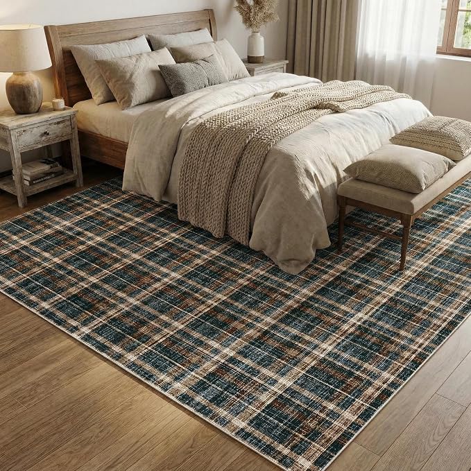Washable Rug 6x9 Rugs for Living Room Modern Bedroom Rug Large Area Rug Non Slip Throw Rugs Soft Low Pile Stain Resistant Carpet for Classroom Dining Room 6'x9' Black&Brown